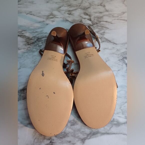 Valerie Stevens Brown Fabric & Rhinestone Stiletto Heels Leather Soles Size 8.5 - Picture 9 of 11